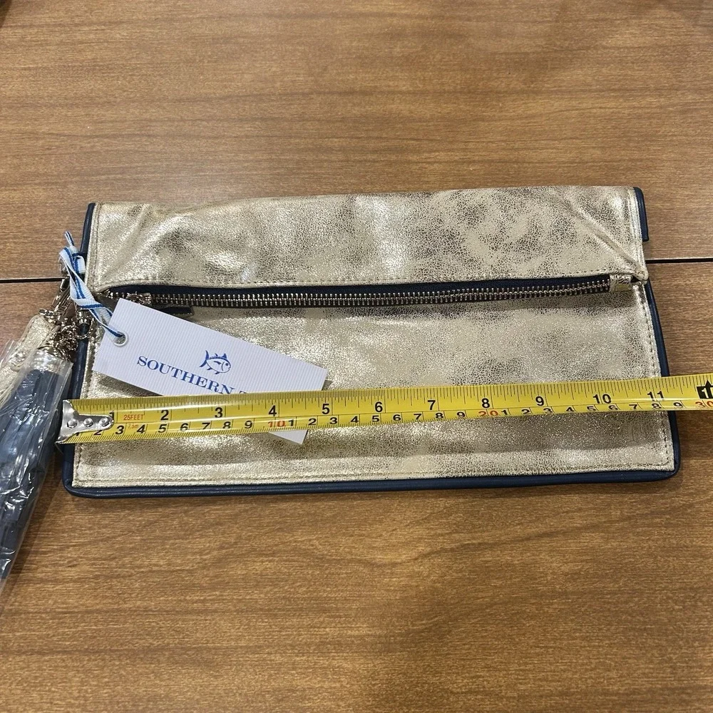 Southern Tide Clutch Womens Zipper Magnetic Gold Metallic Purse Bag Wristlet NWT